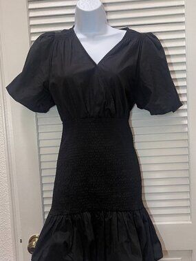 Aqua Black Smocked Waist Puff Sleeve Mini Dress Size S